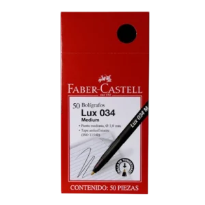 Bolígrafo Faber Castell Lux 034 Negra (Caja de 50 Unidades, Punta 1.0 mm)