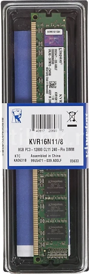 DIMM KINGSTON 8gB 1600MHZ DDR3 CL11 KVR16N 11-8
