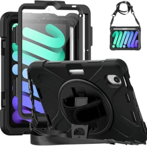 Funda para Apple iPad Mini 7 A17 Pro (funda iPad Mini 7, funda 6ta generación, protector con correa, soporte giratorio, funda con bolígrafo)