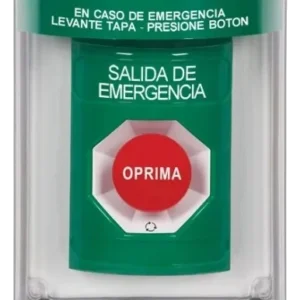 STI STOPPER STATION CON MINI STOPPER VERDE (estación de emergencia, alarma STI, SS2141EX-ES, botón de salida, tapa con bocina, STI Stopper)