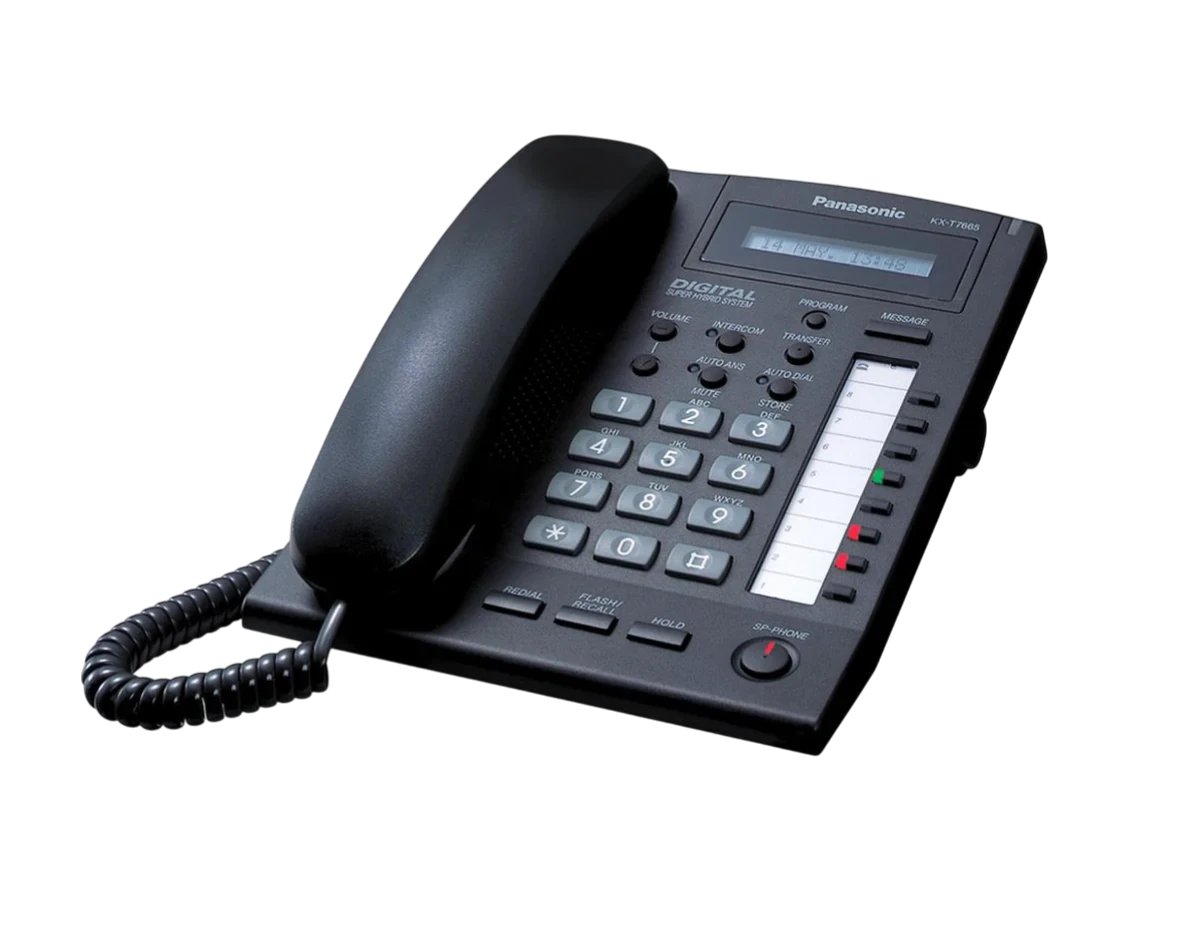 Teléfono digital Panasonic KX-T7665 negro con pantalla y teclas programables